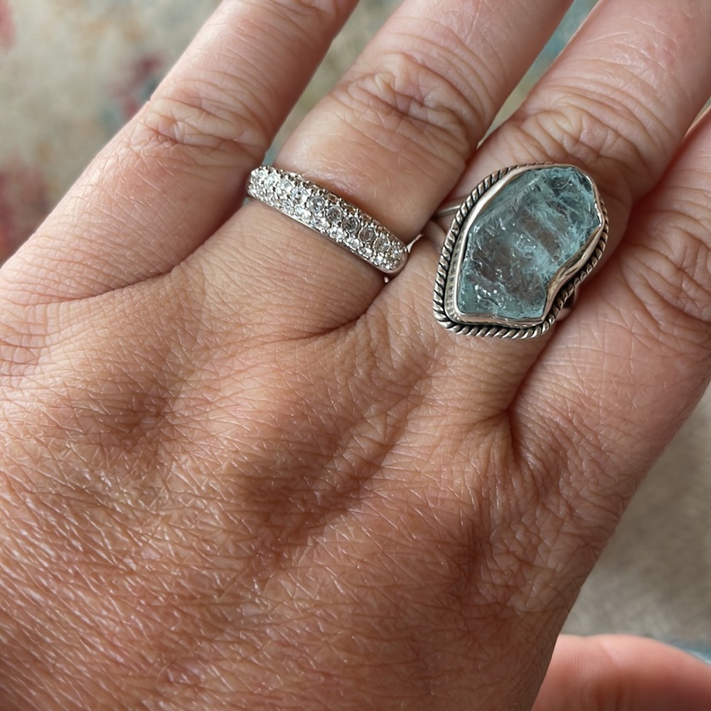 AUTH EUC SWAROVSKI CRYSTAL PAVE SILVER RING SZ 7
